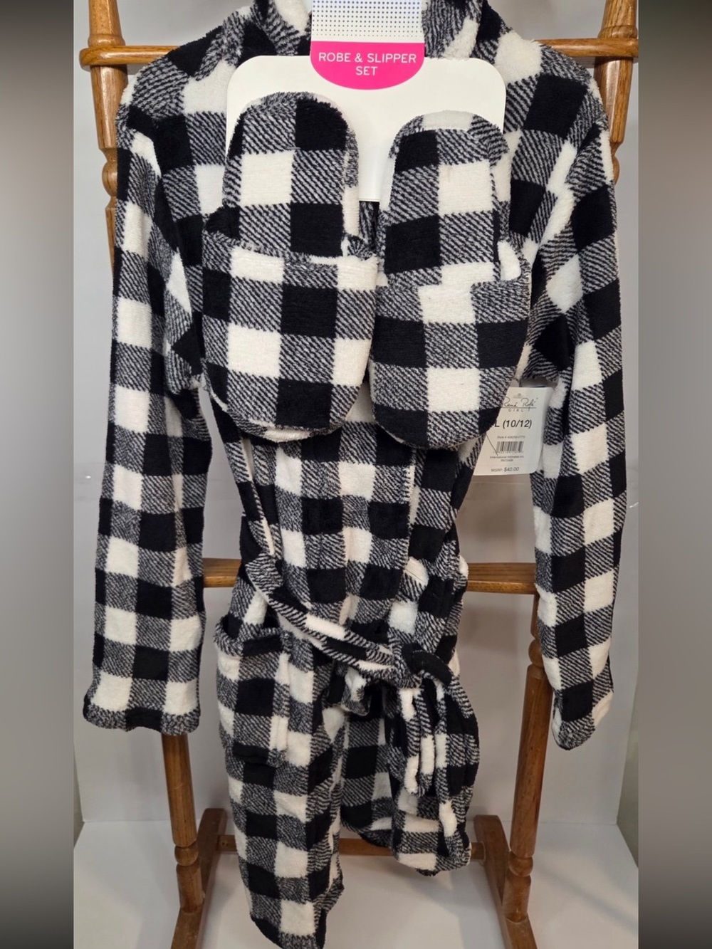 Girls Plaid Robe & Slipper Set Size L (10-12) - NWT